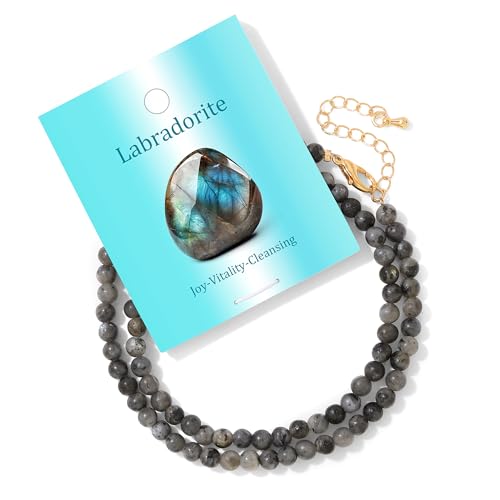 Turquoise Natural Stone Necklace for Women 4mm Handmade Crystal Choker Bead Necklace Gemstone Necklace Healing Crystal Jewelry for Women - color: Labradorite, size: 4mm