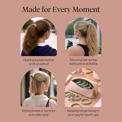 Kitsch Elastic Hair Ties No Damage | Stretchy Hair Bands- Eucalyptus, 20pcs | Strong All-Day Hold Hair, Rubber Bands For Hair, Ponytail Holders | Hair Accessories for Everyday Use - color: Eucalyptus (Pack of 20)