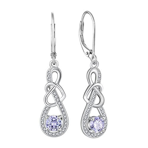 Dangle Drop Earrings for Women 925 Sterling Silver Heart Infinity Leverback Earrings Birthstone Jewelry Gifts for Women Wife Girlfriend Mother Daughter Her - color: 06 June - Alexandrite