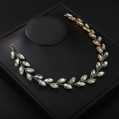 Teyglen Bride Wedding Crystal Hair Vine Full Green Crystal Headband Bridal Hair Accessories Wedding Headpiece Handmade Rhinestone Hair Piece Headband for Women (Mint Green) - color: Mint Green