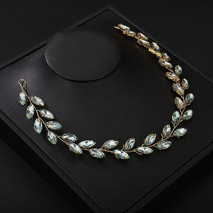 Teyglen Bride Wedding Crystal Hair Vine Full Green Crystal Headband Bridal Hair Accessories Wedding Headpiece Handmade Rhinestone Hair Piece Headband for Women (Mint Green) - color: Mint Green