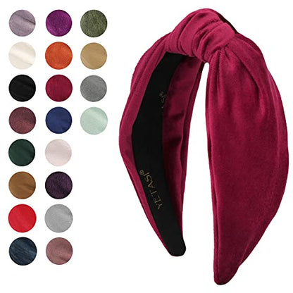 Headbands for Women are Classy. Rose Red Velvet Knotted Headband for Women is Chic. Fashion Designer Top Knot Head Band - color: Rose Red