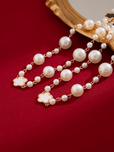 Long Pearl Necklaces for Women Pearl Long Chain Necklace Gold Chain Dainty Delicate Station Necklace Jewelry for Dress Party - color: 3Layer