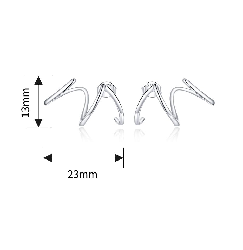 925 Sterling Silver Double Illusion Claw Trendy Stud Earrings for Women - color: Simple Line Earrings