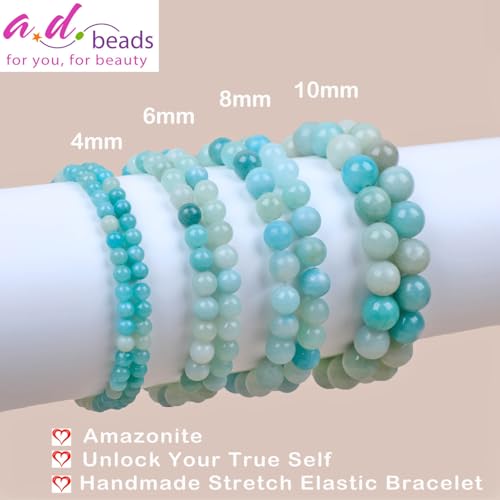 AD Beads Handmade Gemstone Stretch Elastic Bracelet Crystal Healing Reiki Nature's Beauty and Spiritual Essence Unisex (8mm, Amazonite (Unlock Your True Self)) - color: Amazonite (Unlock Your True Self), size: 8mm