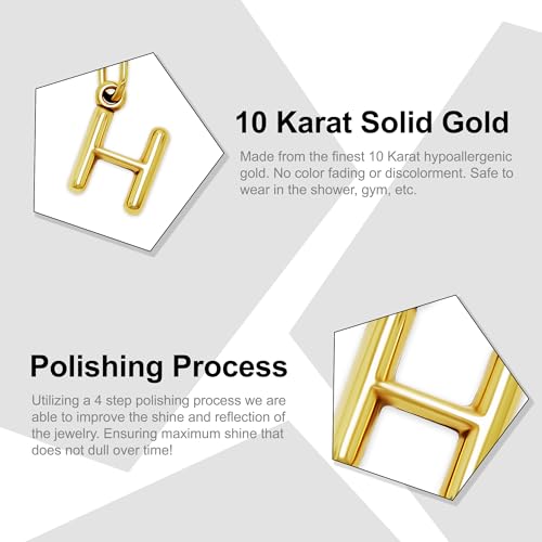 Gold Puffed Initial Letter Charm - 10 Karat Gold - 3D Bubble Letter Pendant - style: Letter h