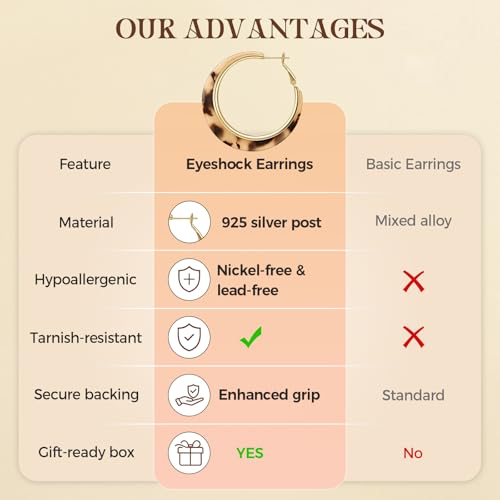 Chunky Hoop Earrings for Women, Tortoise Shell Leopard Hoops | Tortoise Shell Pattern; 18K Gold Plated Finish; 925 Silver Posts; Lightweight Statement Style - color: QIHP-20-BigLeoperd