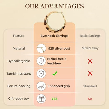 Chunky Hoop Earrings for Women, Tortoise Shell Leopard Hoops | Tortoise Shell Pattern; 18K Gold Plated Finish; 925 Silver Posts; Lightweight Statement Style - color: QIHP-20-BigLeoperd