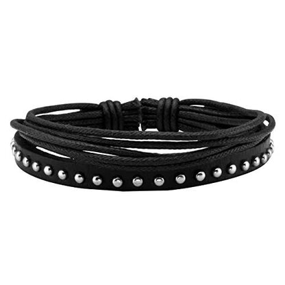 6-12PCS Braided Faux Leather Bracelet Punk Cuff Wrap Bracelets for Men Women Adjustable - color: D:6pcs