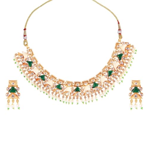 Efulgenz Indian Wedding Antique Crystal Faux Pearl Necklace Set for Women - color: Green