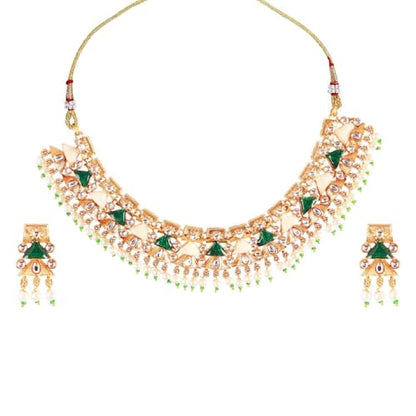 Efulgenz Indian Wedding Antique Crystal Faux Pearl Necklace Set for Women - color: Green