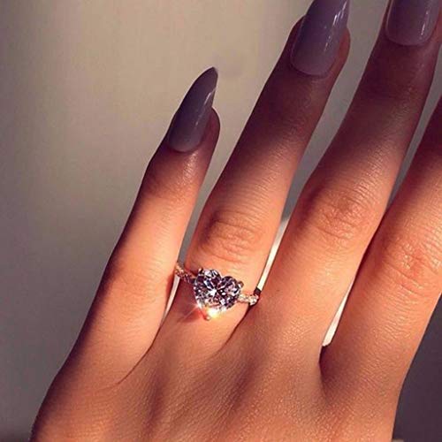 Women Heart Shaped Engagement Rings Inlaid Zircon Anniversary Rings Elegant Exquisite Wedding Jewelry (C-Silver, 5) - color: C-silver, size: 5