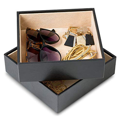 Glenor Co Jewelry Organizer Tray - Set of 2 - Stackable Empty 2 Inch Deep Jewelry Storage Trays w/o dividers - Display on Dresser or Drawer - Compatible with Other Trays - Black - size: Square - Empty - 2" Deep x 2