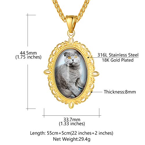 Custom4U Personalized Photo Necklace - Custom Heart/Oval/Round Charm Necklaces with Picture + Chain Adjustable - Stainless Steel/Acrylic Pendant Memorial Jewelry Christmas Gifts for Women - color: E-Gold Color