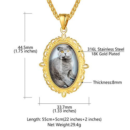 Custom4U Personalized Photo Necklace - Custom Heart/Oval/Round Charm Necklaces with Picture + Chain Adjustable - Stainless Steel/Acrylic Pendant Memorial Jewelry Christmas Gifts for Women - color: E-Gold Color