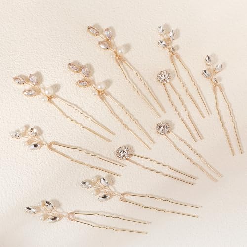 11 Pieces Bride Hair Pins Rhinestones Hair Accessories for Women Crystal Hair Piece for Wedding Bride Women Bridesmaids - color: 04 Gold-UJ-1029