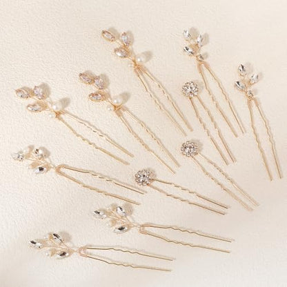 11 Pieces Bride Hair Pins Rhinestones Hair Accessories for Women Crystal Hair Piece for Wedding Bride Women Bridesmaids - color: 04 Gold-UJ-1029