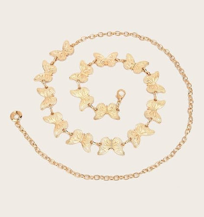 QWALIT Silver Gold Chain Belt for Women Fashion Waist Chain Belt Star Butterfly Metal Belt Music Festival Y2K Accessories - style: C1- Butterfly- gold
