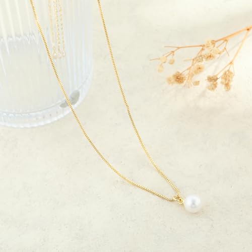 Dainty Pearl Pendant Necklaces for Women 14K Gold Plated Handmade Layered Pearl Chain Necklace Delicate Layered Pearl Necklace Everyday Jewelry Gift - color: NK02-Box-Gold