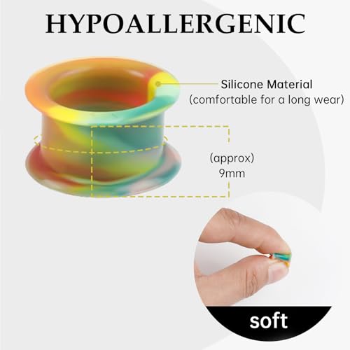 20Pcs Silicone Ear Gauges 2G-25mm Flexible Ear Tunnels Gauges Soft Expander Stretching Ear Plugs Tunnels Black Earring Piercings Jewelry for Men Women - color: Thick Five-color powder Silicone