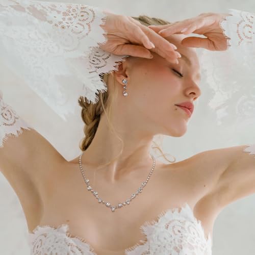 Jstyle Silver Bridal Wedding Jewelry Set Crystal Necklace Bracelet Dangle Earrings Set for Bride Bridesmaid Rhinestone Necklace Prom Costume Jewelry Set Accessories for Women