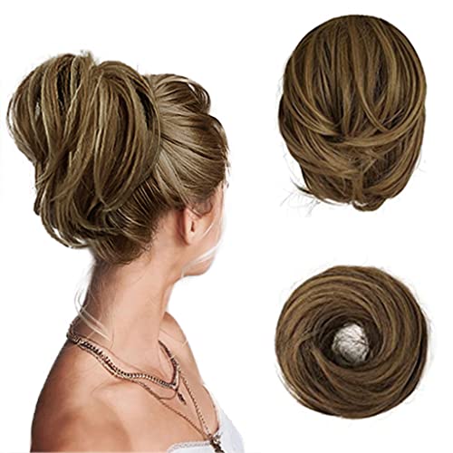 BARSDAR Hair Bun Ponytail Extension - Fully Short Straight Ponytail Bun Extensions Synthetic Easy Elastic Messy Hair Bun Scrunchies Hairpieces for Women - Brown mix Strawberry Blonde - color: Golden Brown mix Strawberry Blonde, size: 1 Count - Elastic