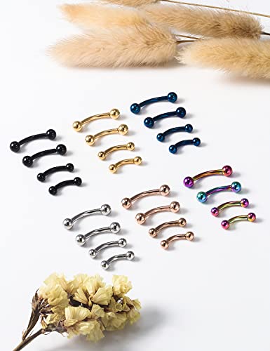 20G 16G 14G 12G Eyebrow Piercing Jewelry Surgical Steel Curved Barbell Eyebrow Ring Vertical Labret Lip Jewelry Rook Daith Earrings Piercing Jewelry for Women Men 6mm 8mm 10mm 12mm 14mm - color: 12G-Mix Color