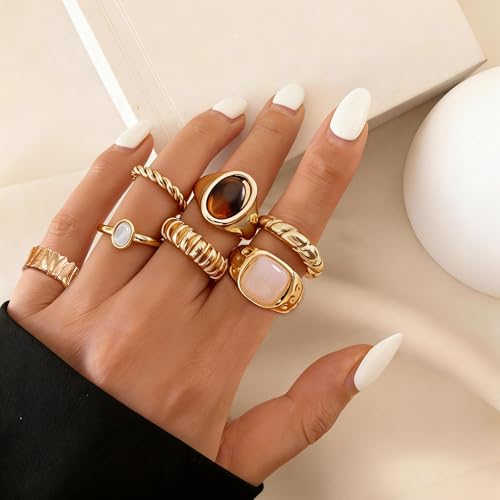 RIOSO Chunky Rings Set for Women Thick Large Big Bulk Statement Dainty Fashion Stackable Knuckle Ring Womens Chunky Rings Jewelry Sets