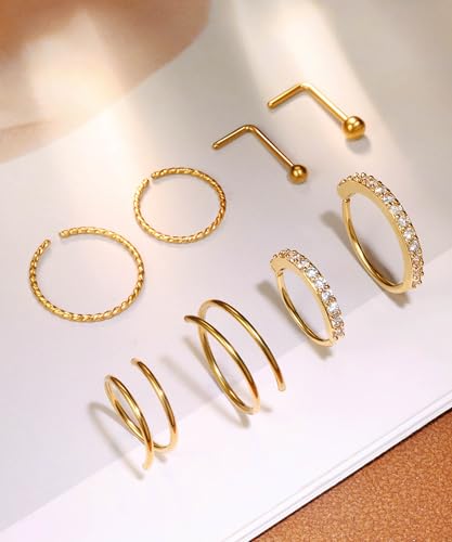Nose Rings Hoops for Women Nose Studs Jewelry Piercings Surgical Stainless Steel Hypoallergenic