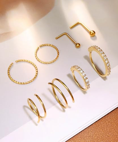 Nose Rings Hoops for Women Nose Studs Jewelry Piercings Surgical Stainless Steel Hypoallergenic