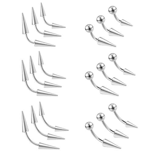 ZS 18Pcs Spike Eyebrow Piercing Jewelry, 16G Curved Barbell Vertical Labret Lip Rings, Spike Tragus Helix Earrings Rook Nose Bridge Rings for Women Men - color: C:Sliver,curved barbell