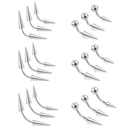 ZS 18Pcs Spike Eyebrow Piercing Jewelry, 16G Curved Barbell Vertical Labret Lip Rings, Spike Tragus Helix Earrings Rook Nose Bridge Rings for Women Men - color: C:Sliver,curved barbell