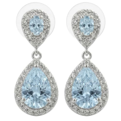 Mariell Cubic Zirconia Crystal Teardrop Dangle Bridal and Wedding Earrings, CZ Jewelry for Brides, Bridesmaids, Homecoming, Prom and Dressy Everyday Wear - color: Silver-Blue Cubic Zirconia