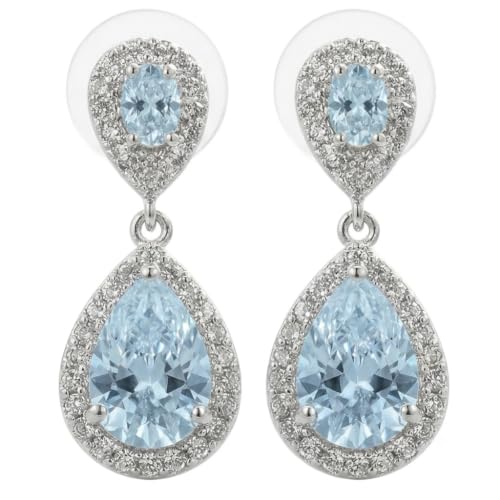 Mariell Cubic Zirconia Crystal Teardrop Dangle Bridal and Wedding Earrings, CZ Jewelry for Brides, Bridesmaids, Homecoming, Prom and Dressy Everyday Wear - color: Silver-Blue Cubic Zirconia