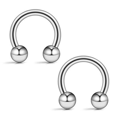 12PCS 14G Surgical Steel Nose Septum Horseshoe Hoop Earring Eyebrow Tragus Lip Piercing Ring - style: 8mm w Balls