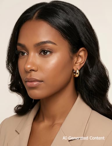 Giovanchi 3Pairs Clip on Earrings for Women with Non-Pierced Ears - Trendy Hypoallergenic 14K Gold Plated Chunky Tube Croissant Waterdrop Clip on Hoop Earrings - style: A-Gold