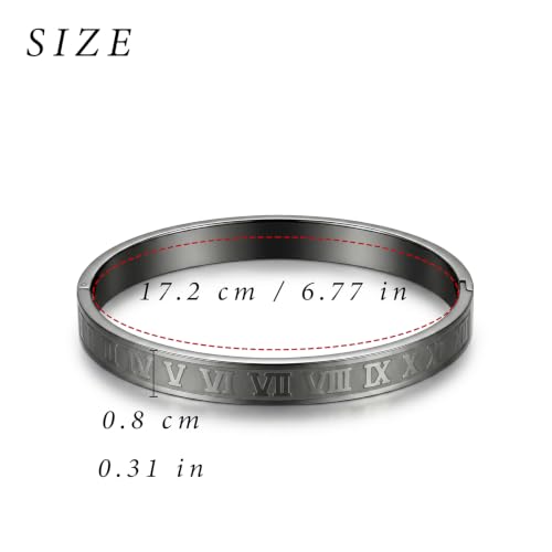 4/6/8mm Numeral Bangle Stainless Steel Engraved Unisex Bracelet Inspirational Gifts for Her - color: Black, size: 8mm