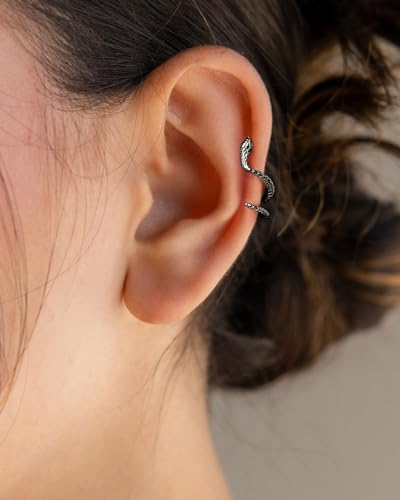 Stud Earrings for Women- 14K Gold/White Gold Plated/Black Bow Dragon Softball Snake Bat Stud Earrings - color: black Snake ear cuff