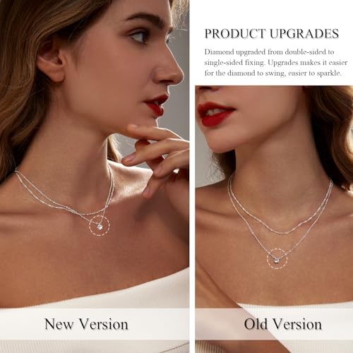 Zeffy Diamond Necklaces for Women, Dainty Gold Necklace 18k Gold Plated Layered Necklaces Simple Gold CZ Diamond Pendant Necklaces for Women Trendy Jewelry Gifts for Girls - color: Silver CZ Layered Necklace