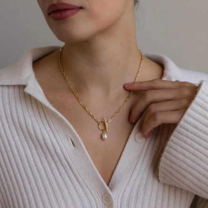 Gold Layered Necklaces for Women, 14K Gold Plated Paperclip Snake Chain Necklace Set, Dainty Coin Cross Tear Pendant Layering Choker Necklaces, Simple Trendy Stackable Jewelry Gifts - color: 3PCS / Pearl Necklace & 2 Chains