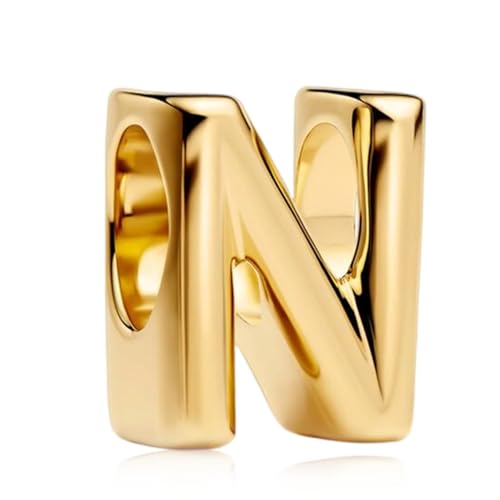 S925 A-Z Bead Charms,Initial Letter Alphabet, 14K Gold Plated, for Bracelet Necklace, Gift for Mothers Nurses Day Graduation Birthday Anniversary, for Girlfriend Family Friend, for Pandora - style: N