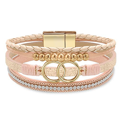 Bracelets for Women, Gifts for Mom Her Christmas Gift 2026 Leather Bracelets for Women Birthday Gift for Daughter Inspirational Wrap Bracelet Sister Friend Teen Girl Gift Layered Stocking Stuffers Jewelry - style: Rose Gold