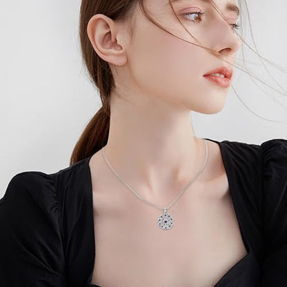 Sterling Silver Flower Necklace for Women, Sparkly Blue Cubic Zirconia Pendant Necklace, Hypoallergenic, Adjustable, Elegant Floral Jewelry Gifts for Wife Mother