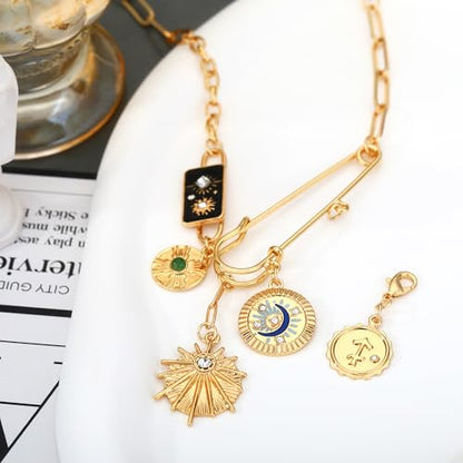 Charm Necklace for Women Gold Evil Eye Sun Moon Flower Coin Pendant Necklace Dainty Paperclip Chain Vintage Luck Amulet Choker Necklaces Celestial Jewelry Gift - style: Detachable- Sun, Moon, Star