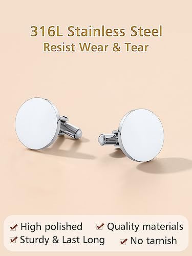 FindChic Stainless Steel Round Cufflinks with Custom Text/Picture/Monogram Letters 18K Gold Plated/Black Color for Men Groom Suits Shirts, with Gift Box - style: 01. simple round-custom text (stainless steel)