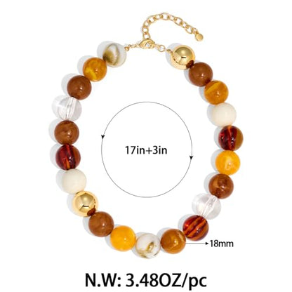 Chunky Beaded Choker Necklace for Women Boho Statement Necklace with Large Pearl Blue Brown Tone Resin Beads Summer Beach Jewelry Gifts - color: Brown