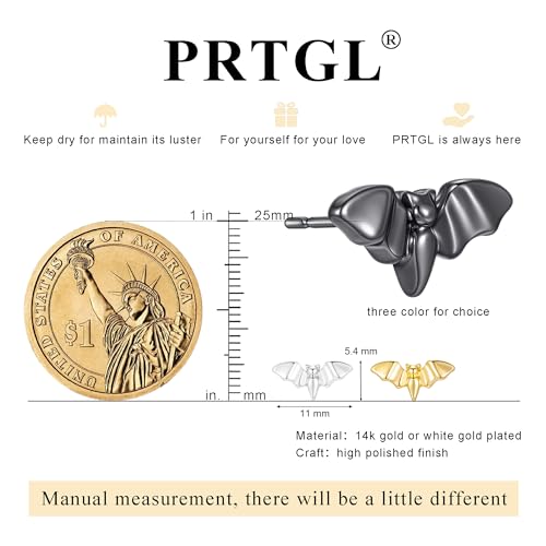 Stud Earrings for Women- 14K Gold/White Gold Plated/Black Bow Dragon Softball Snake Bat Stud Earrings - color: bat