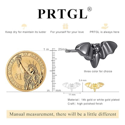 Stud Earrings for Women- 14K Gold/White Gold Plated/Black Bow Dragon Softball Snake Bat Stud Earrings - color: black bat