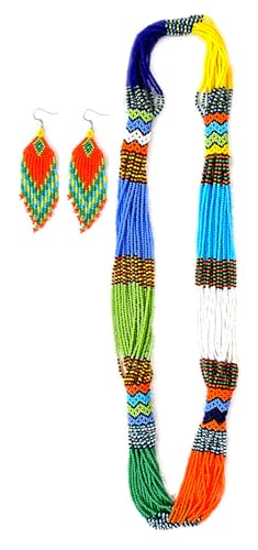 Layered – Boho Native American Style Layered Beaded Necklace– Ukrainian beaded Necklace Native Handmade Seed Bead Necklace Tribal ethnic beaded Necklace for Women (Tuquoise) - color: Mulit