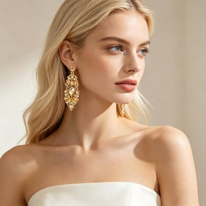 Rhinestone Drop Earrings for Women Chunky Gold Crystal Teardrop Earrings Statement Wedding Party Prom Bridal Jewelry - color: Gold